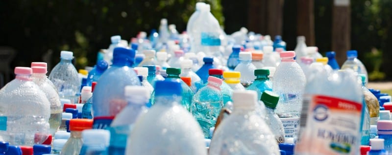 Line of bottles to recycle after an event